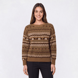 Womens Rio & Rian Long Sleeve Dog Fair Isle Sweater