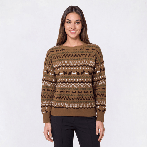 Womens Rio & Rian Long Sleeve Dog Fair Isle Sweater - image 
