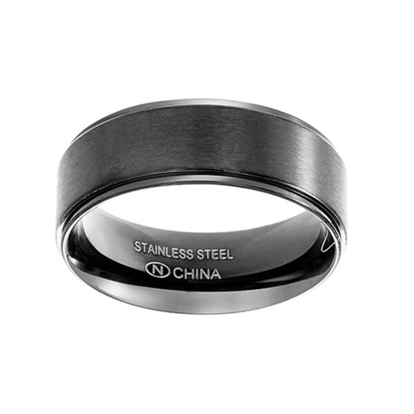 Mens Black Stainless Steel Brushed Finish Band Ring - image 