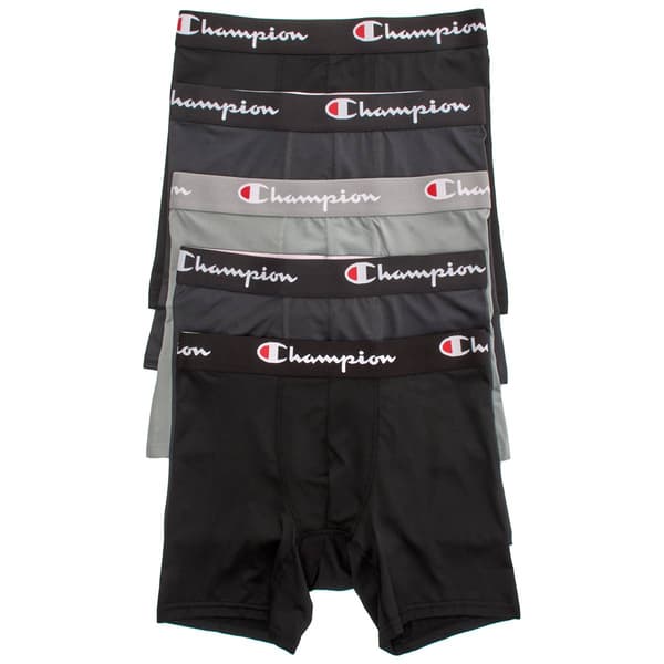 Mens Champion(R) 5pk. Performance Boxer Briefs - Black/Grey