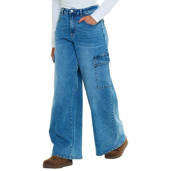 Juniors Madden Girl Wide Leg Cargo Jeans w/ Rhinestones