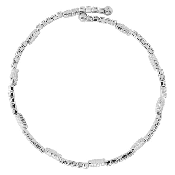 Athra Silver Plated Clear Crystal & Bead Stations Coil Bracelet