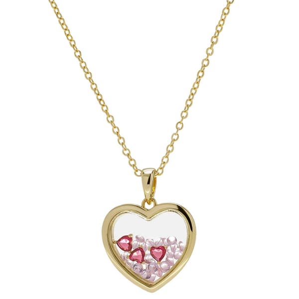 14kt. Gold Plated & Pink CZ Heart Shaker Pendant Necklace - image 