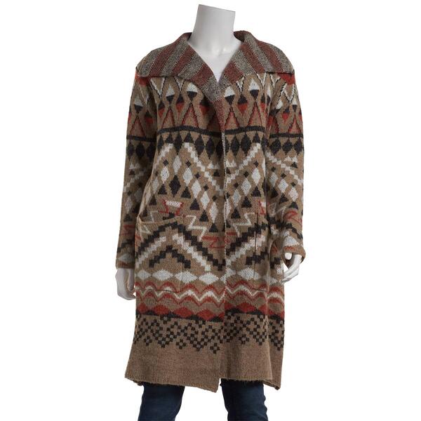 Plus Size Joseph A. Long Sleeve Tribal Fair Isle Coatigan - image 
