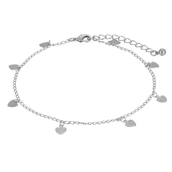 1928 Silver Tone Chain with Heart Drops Anklet - image 