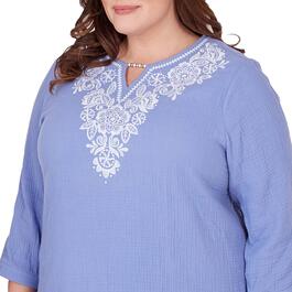 Plus Size Alfred Dunner Summer Breeze Woven Embroider Yoke Blouse