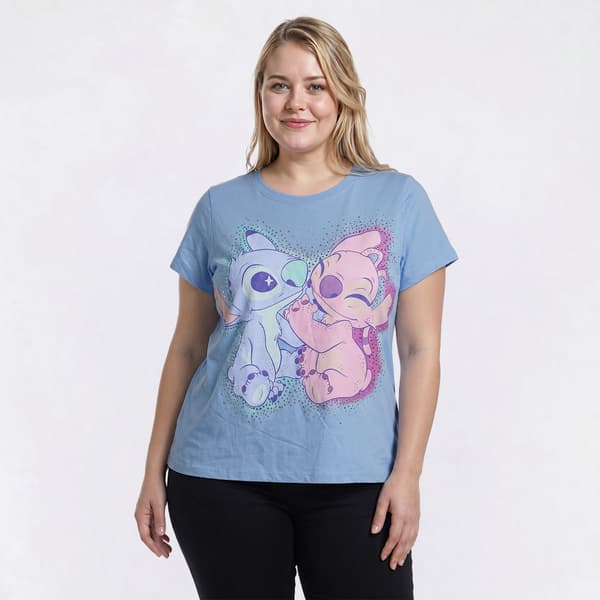 Juniors Plus Freeze Stitch & Angel Rhinestone Stud Screen Top - image 