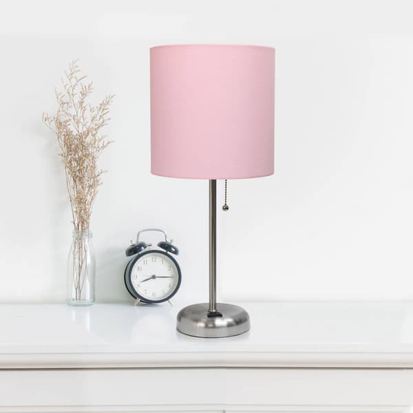 LimeLights Brush Steel/Pink Stick Lamp w/Charging Outlet-Set of 2
