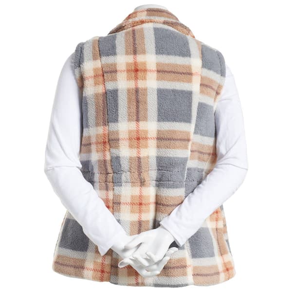 Womens Architect&#174; Zip Up Mock Neck Plaid Teddy Vest - Neutral
