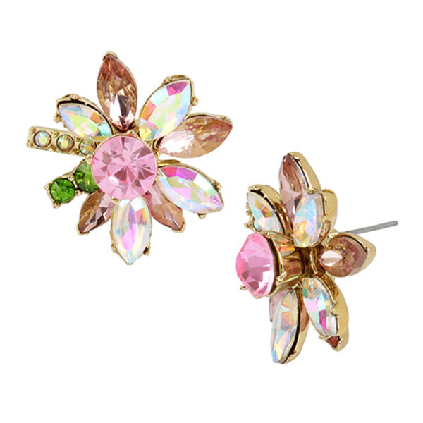 Betsey Johnson Mixed Stone Flower Stud Earrings - image 