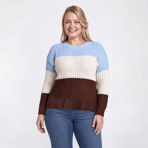 Juniors Plus Jolie & Joy Colorblock Pullover Waffle Sweater - image 