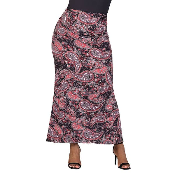 Plus Size 24/7 Comfort Apparel Paisley Fold Over Waist Maxi Skirt