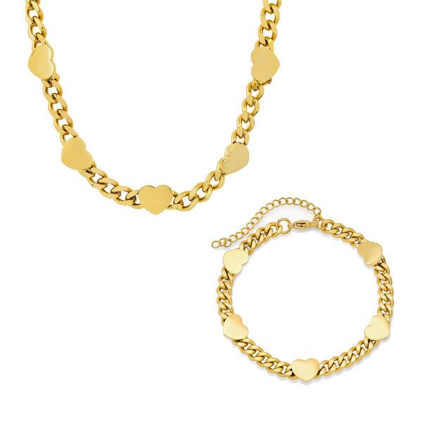 Steeltime 18kt. Gold Plated Resizable Heart Bracelet and Necklace - image 