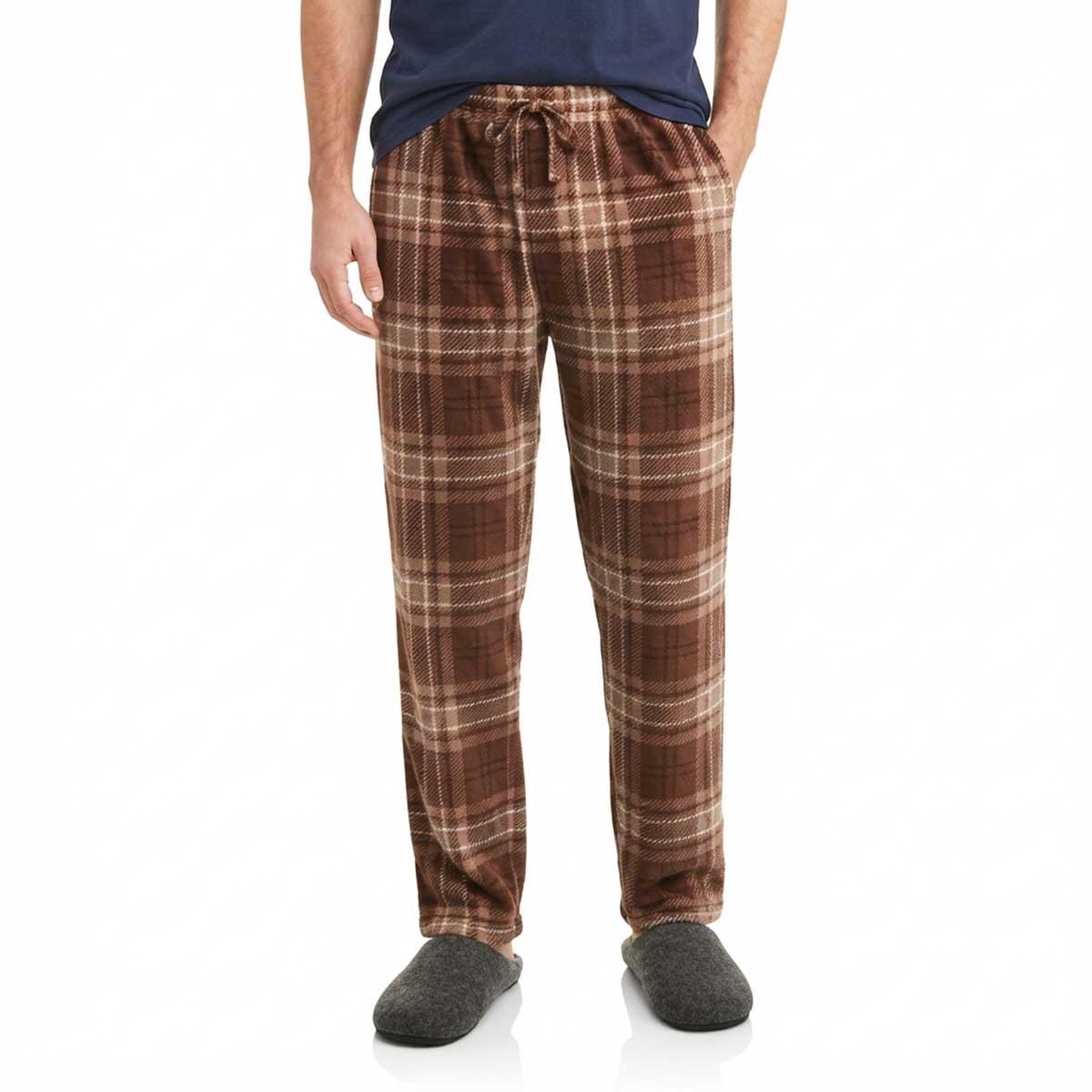 Mens Preswick & Moore(R) Brown Plaid Silk Fleece Pajama Pants