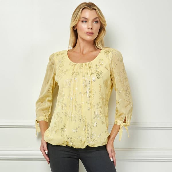 Womens Sara Michelle 3/4 Sleeve Floral Foil Print Top