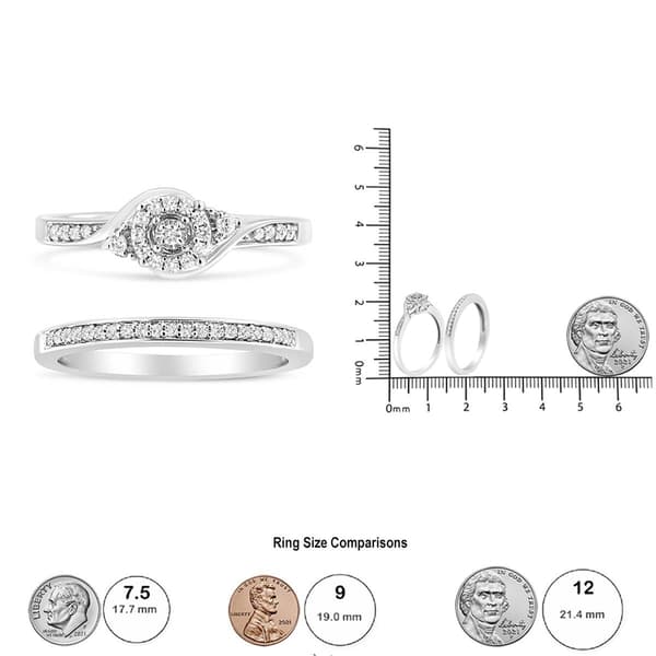 Haus of Brilliance Sterling Silver 1/4ct. Diamond Halo Bridal Set