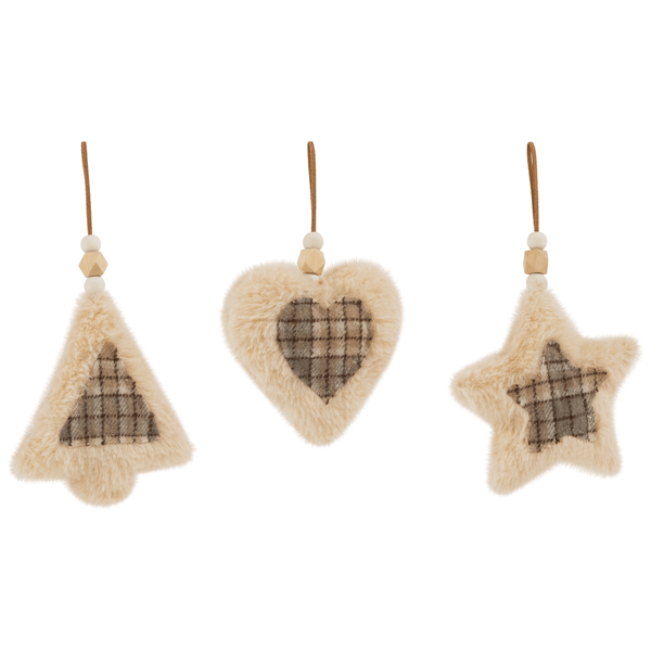 Northlight 3ct. Plush Tree Star & Heart Plaid Christmas Ornaments