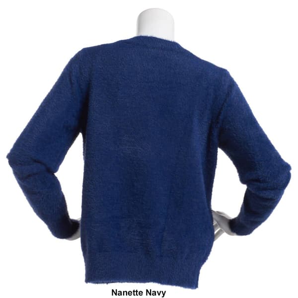 Womens Nanette Lepore Long Sleeve Fuzzy Sweater with Pearls