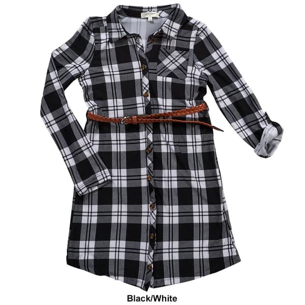 Girls &#40;7-16&#41; No Comment Belted Plaid Shirtdress