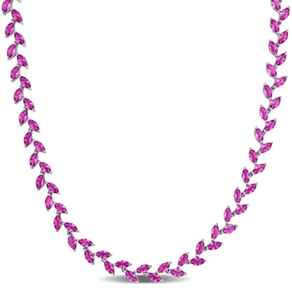 Sophia B Silver 29 1/2ctw. Created Pink Sapphire Collar Necklace