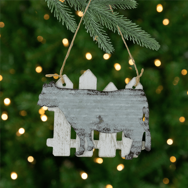 Northlight Country Rustic Cow & Picket Fence Christmas Ornament - image 