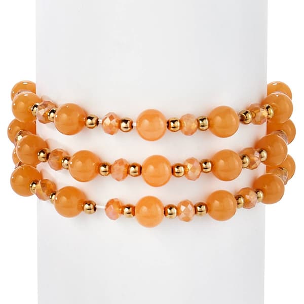 Ashley Cooper(tm) Gold-Tone Peach Glass Bead Stretch Bracelet Set - image 