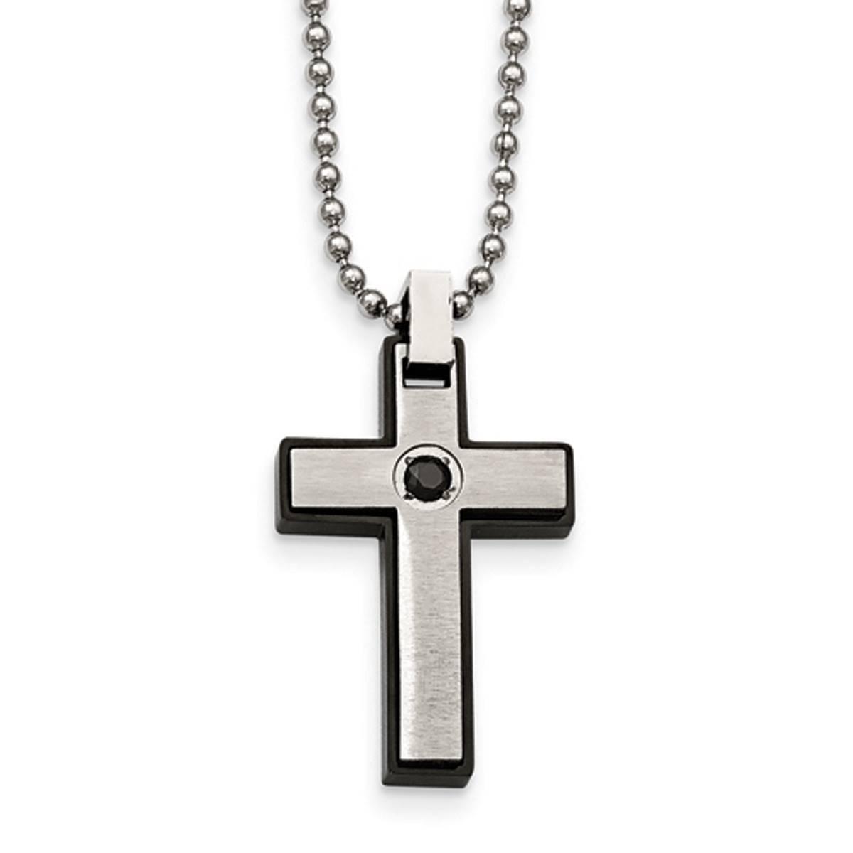 Mens Gentlemen’s Classics™ Black CZ Cross Necklace