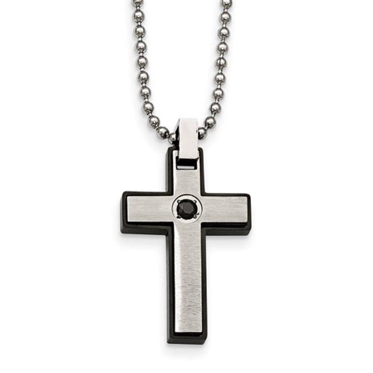 Mens Gentlemen's Classics(tm) Black Cubic Zirconia Cross Necklace