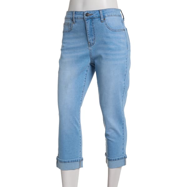Plus Size Bleu Denim 5 Pocket Roll Cuff Denim Capri Pants