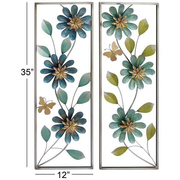 9th & Pike&#174; Set of 2 3D Flower Metal Wall Art Panels