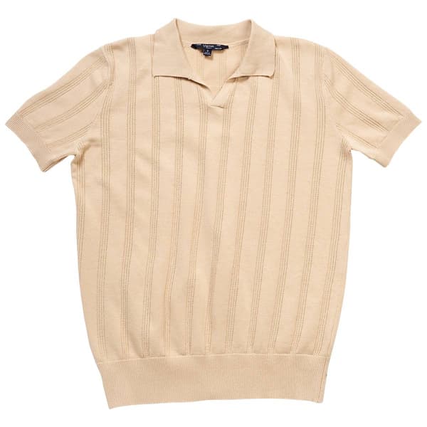 Mens Visitor Ribbed Johnny Collar Short Sleeve Knit Polo - image 