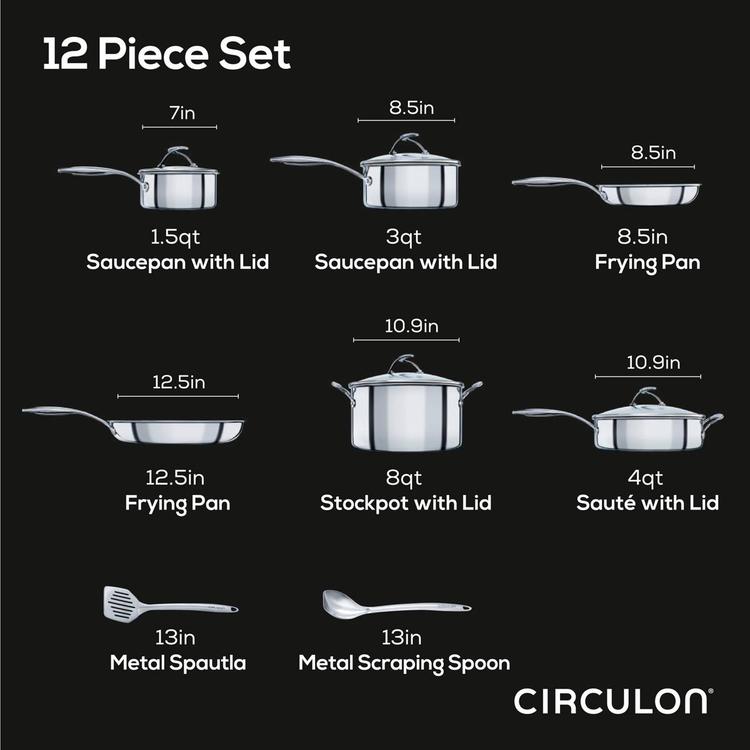 Circulon® 12pc. Stainless Steel Cookware and Utensil Set