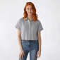 Juniors A. Byer Pin Stripe Short Sleeve Boxy Button Front Top - image 1