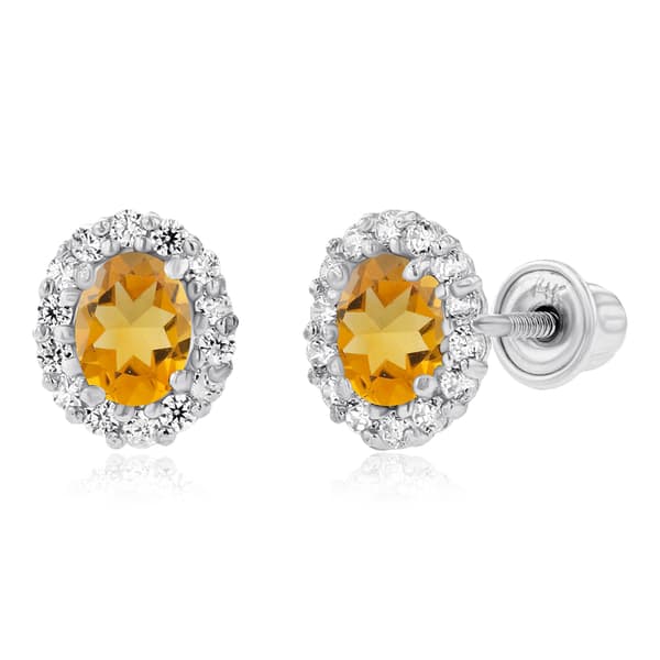 Gemstone Classics&#40;tm&#41; 14kt. White Gold Citrine Oval Earrings - image 
