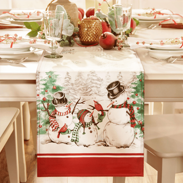 Threadmade Snowman Winterland Holiday Snowflake Table Runner