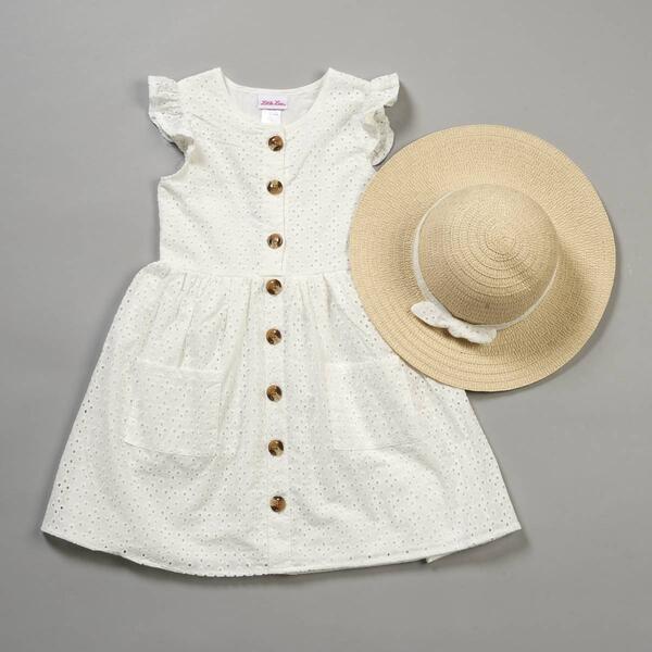 Girls &#40;7-12&#41; Little Lass&#40;R&#41; 2pc. Knit Eyelet Button Dress w/ Hat - image 