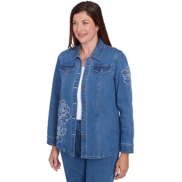 Petite Alfred Dunner Free Spirit Floral Applique Denim Jacket