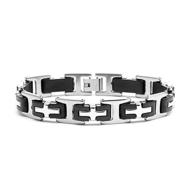 Mens Steeltime Black Rubber & Stainless Steel Link Bracelet - image 