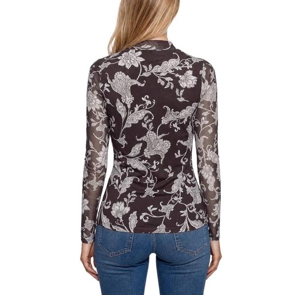 Womens NY Collection Long Sleeve Paisley Mesh Tee