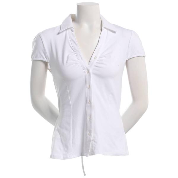 Juniors Madden Girl Cap Sleeve Jersey Button Up Tie Back Top