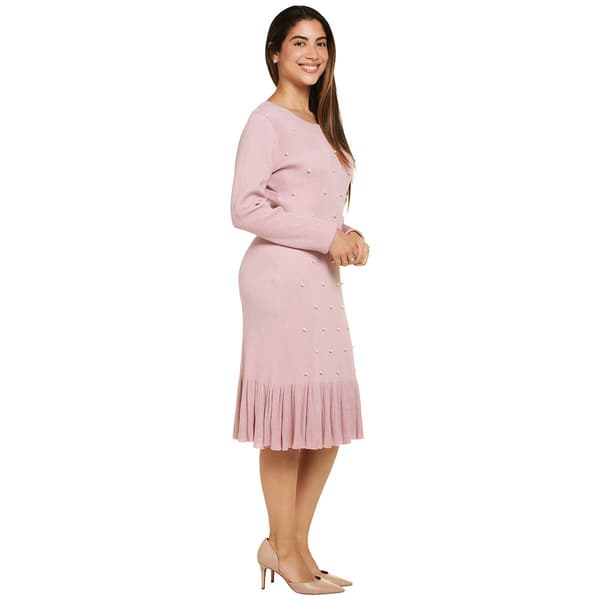 Womens Absolutely Famous Long Sleeve Pearl Trim Sweater Dress