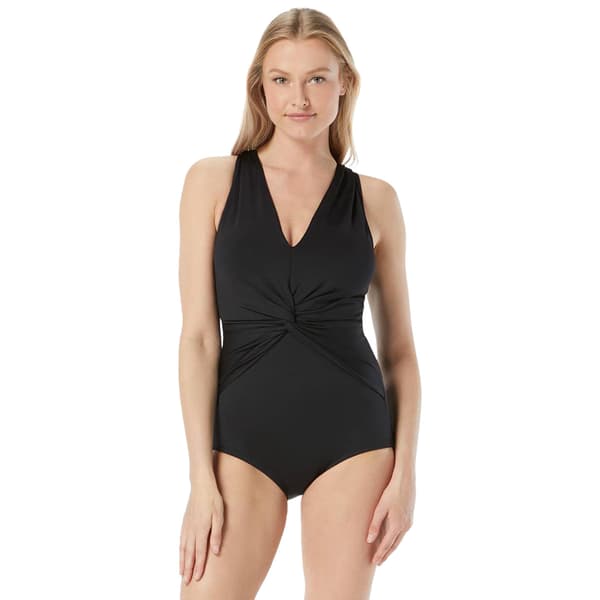 Womens Gabar Draped Twist V-Neck One Piece Swimsuit - image 