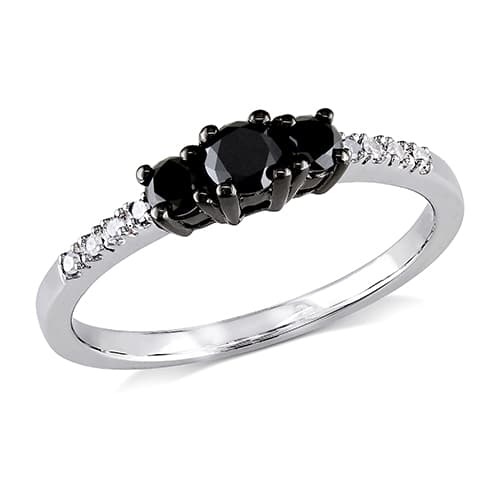 Radiant Rainbow(tm) 3 Stone Black Diamond Engagement Ring