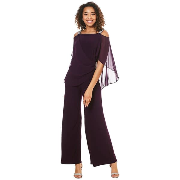 MSK Plus Size Womens Off Shoulder Trimmed Overlay Jumpsuit