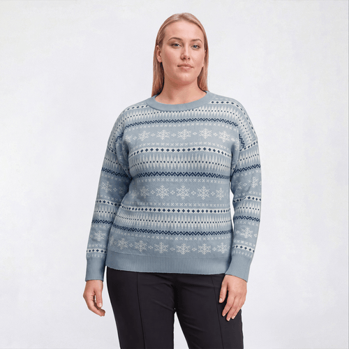 Plus Size Rio & Rian Long Sleeve Snowflake Fair Isle Sweater - image 