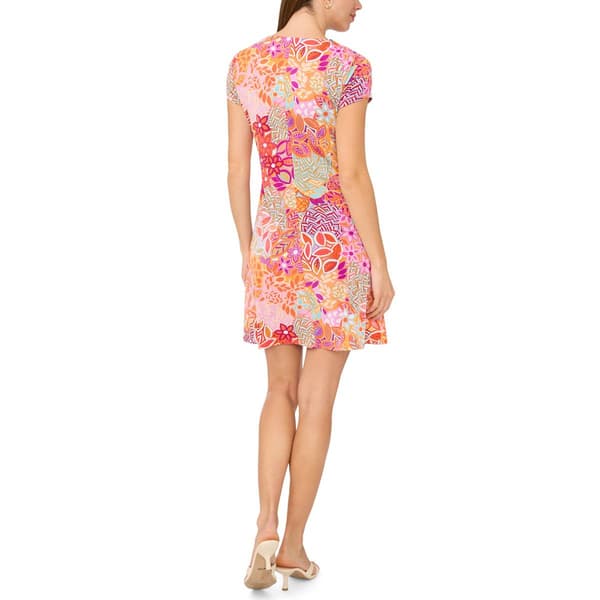 Petite MSK Short Sleeve Floral Pleated Bottom A-Line Dress