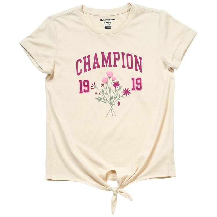 Girls (7-16) Champion(R) Short Sleeve Tie Front Flower Graphic Tee
