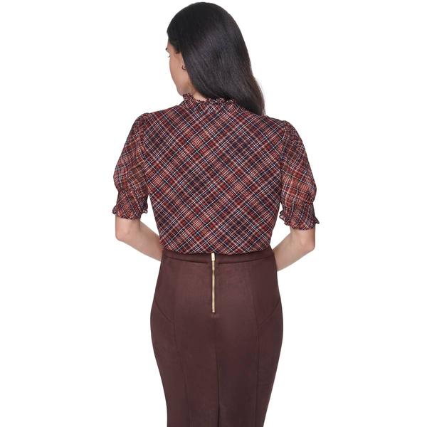 Womens Tommy Hilfiger Short Smock Sleeve Plaid Blouse