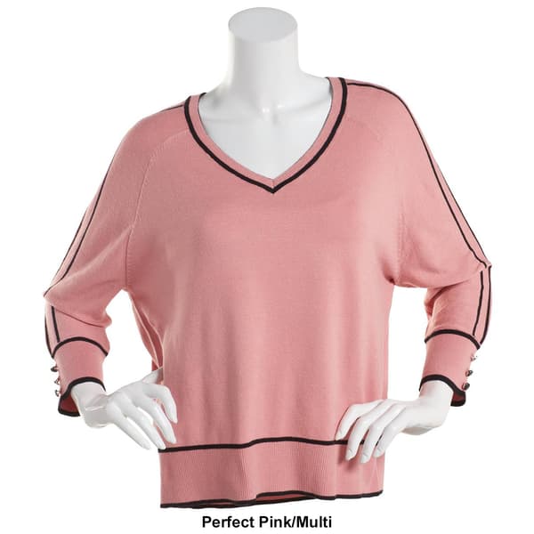 Womens Retrology 3/4 Sleeve V-Neck Tipped Sweater