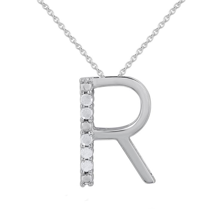 1/20cttw. Natural Diamond Sterling Silver Letter R Pendant
